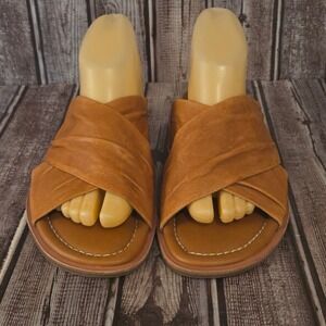 Sz 8.5 M Sofft Fallon Luggage Brown Leather Crisscross Slide Sandals VGUC!